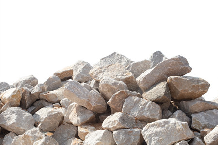 Piles of crushed stone isolated on white background.の写真素材