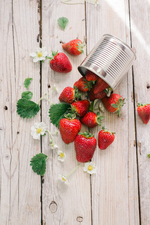 Fresh strawberries on wooden backgroundの写真素材