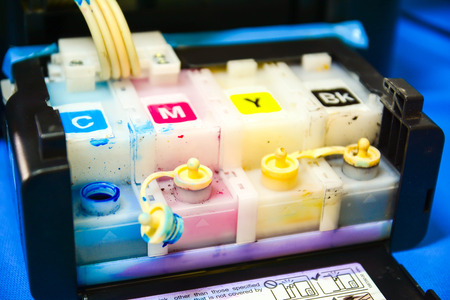 Ink jet printer ink tank for refill.Ink refillの写真素材