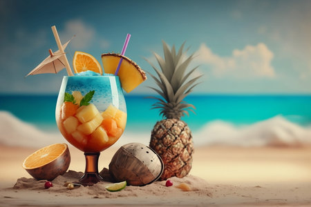 summer colorful cocktail on the beachの素材