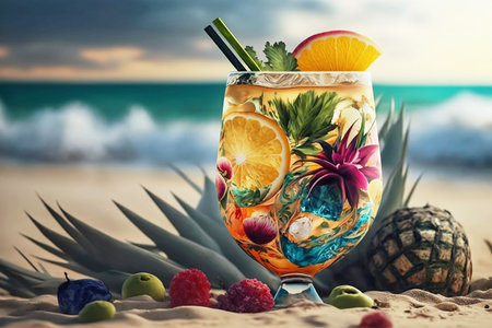 summer colorful cocktail on the beachの素材