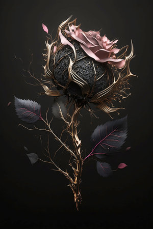 metallic rose on black backgroundの素材