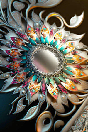 abstract metallic flower pattern close up in purple and gold colorsの素材