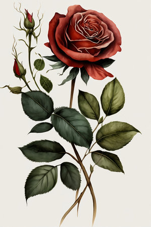 single red rose on white backgroundの素材