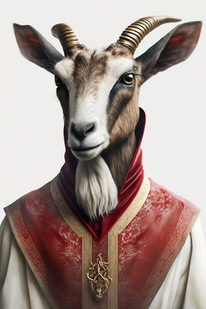portrait of goat in human clothes on white backgroundの素材