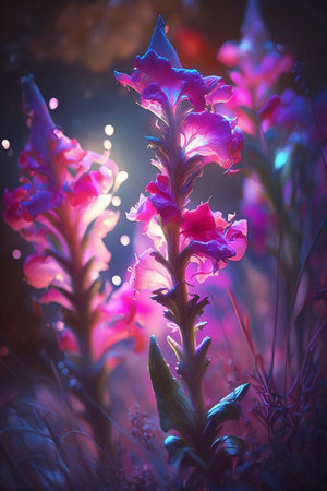 fantasy purple flowers close upの素材