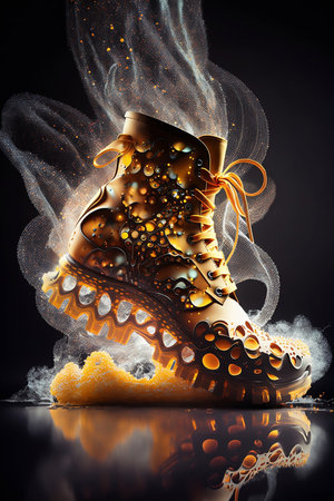 futuristic golden shoes on dark backgroundの素材