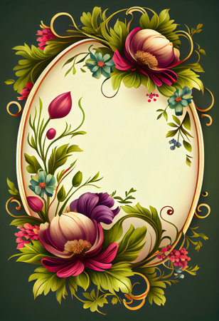 frame with flowers on green backgroundの素材