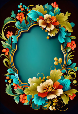 blue frame with flowers on dark backgroundの素材