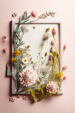 frame with wildflowers on pastel backgroundの素材