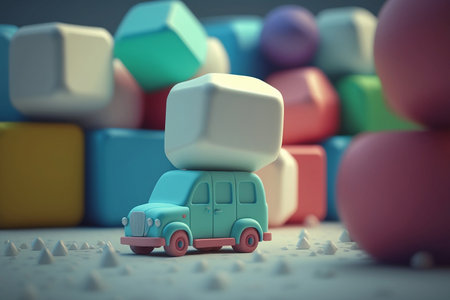 colorful kids' toys and cars on surfaceの素材