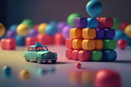 colorful kids' toys and cars on surfaceの素材