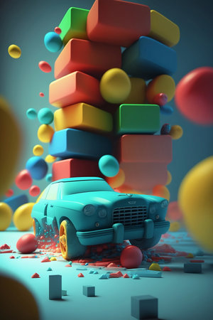 colorful kids' toys and cars on surfaceの素材