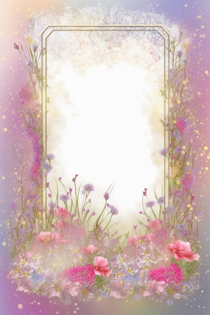 frame with wildflowers on pastel gradient backgroundの素材
