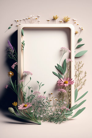 frame with wildflowers on pastel backgroundの素材