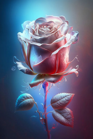 red translucent rose in blue and red lightの素材