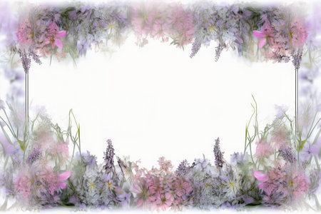 pastel flowers frame on white backgroundの素材