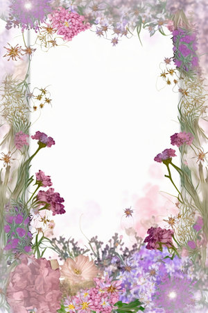 pastel flowers frame on white backgroundの素材