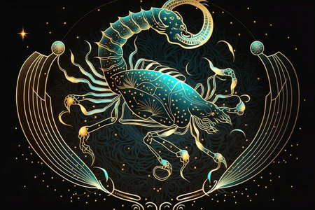 illustration of zodiac sign scorpio on space backgroundの素材