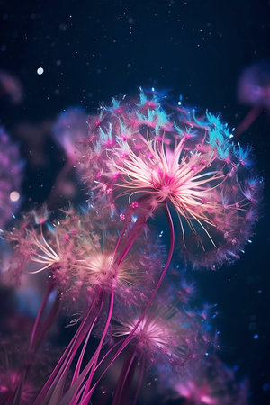fantasy pink flowers on blue backgroundの素材