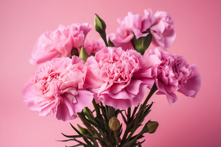 bouquet of pink carnations on pink backgroundの素材
