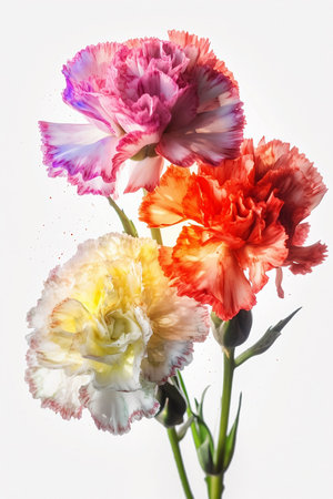 colorful carnations on white backgroundの素材