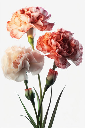 colorful carnations on white backgroundの素材
