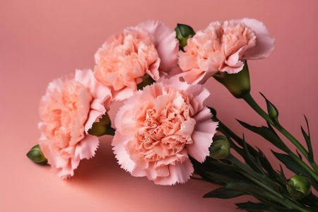 bouquet of pink carnations on pink backgroundの素材