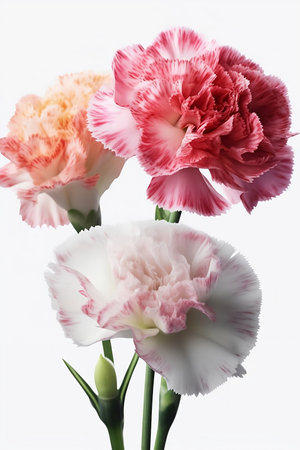colorful carnations on white backgroundの素材
