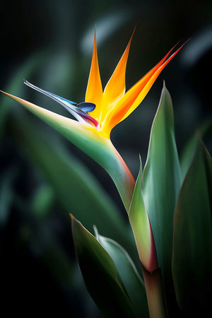 bird of paradise flower in garden close upの素材