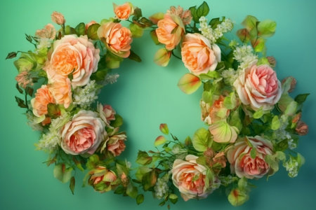 frame of blooming pink roses on green backgroundの素材