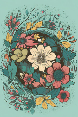 frame of floral ornament on blue backgroundの素材