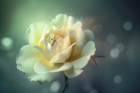 translucent yellow rose on blurred background close upの素材