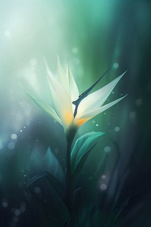 translucent flower bird of paradise on pastel background close upの素材