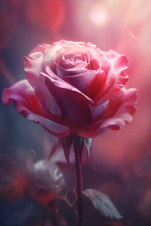 translucent pink rose on blurred background close upの素材