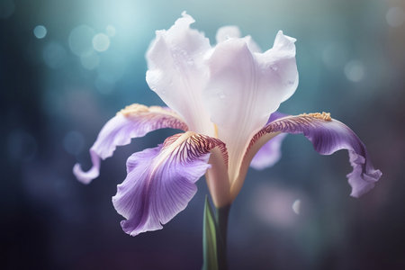 fragile puprle iris on pastel background close upの素材