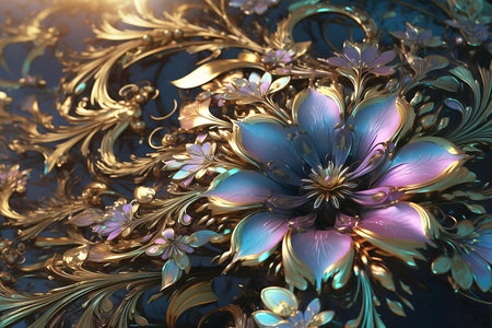 abstract metal flower pattern with purple and blue colorsの素材