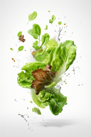 colorful lettuce with splashes on white backgroundの素材