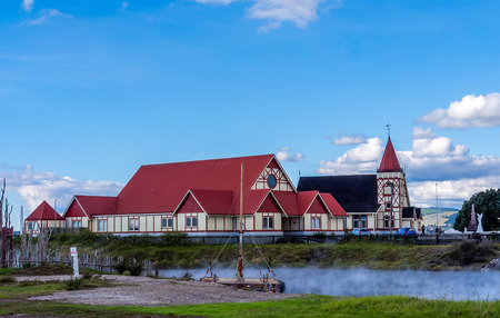 Rotorua - Maori Building in New Zealand on April 23, 2014.のeditorial素材
