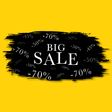 Black Sale banner on a yellow background template design a big discounts.のイラスト素材