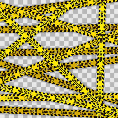 Yellow with black police line and danger tapes  On a checkered background Vector illustrationのイラスト素材