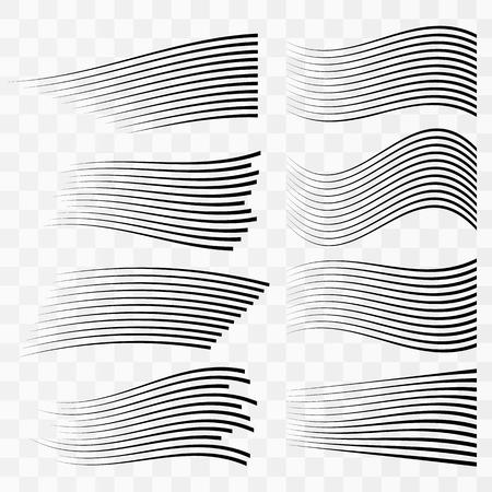 Speed lines isolated set. Motion effect for your design. Black lines on white background.のイラスト素材
