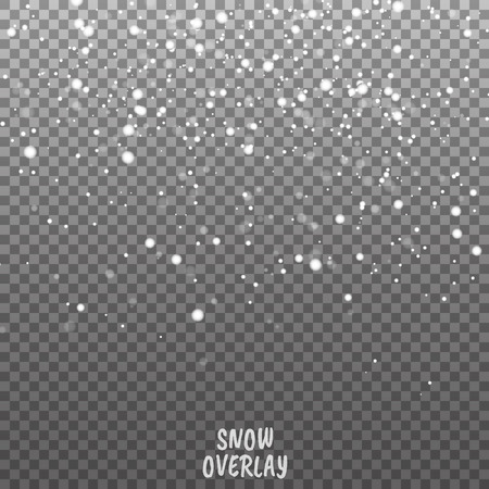Snow overlay on transparent background. Vector illustration of falling snowflakes isolated.のイラスト素材