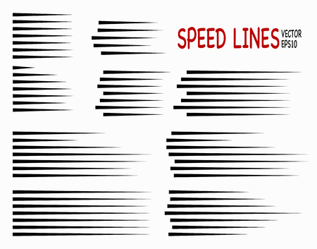 Speed lines isolated set. Motion effect for your design. Black lines on white background. Vector illustration .のイラスト素材