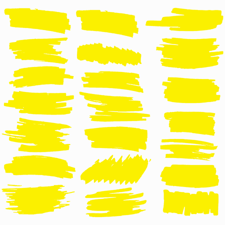 Yellow Highlighter Marker Strokes. Vector brush pen underline lines. Yellow  hand drawn highlight set Vector illustration.のイラスト素材