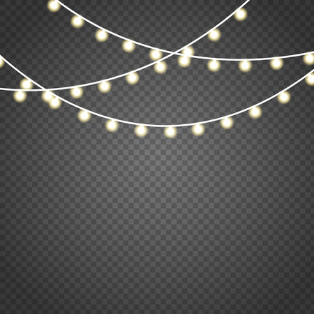 Christmas lights Set of golden xmas glowing garland with sparks. Vector illustration - Vectorのイラスト素材