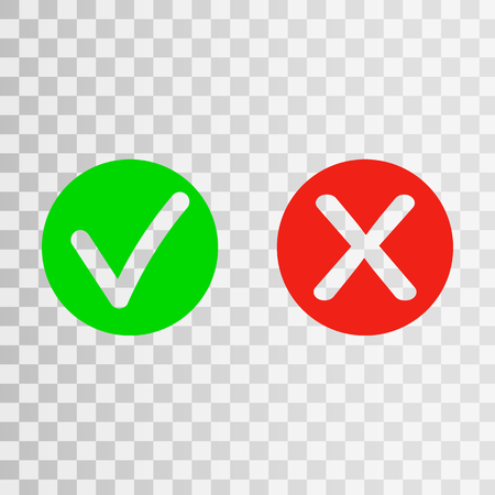 True or false? Set of trendy flat check mark and cross icons. Vector illustration isolated on transparent   background. - Vector Eps10のイラスト素材