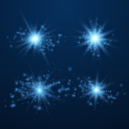 Set of Glowing Light Stars with Sparkles. Light effect. Vector Illustration.のイラスト素材