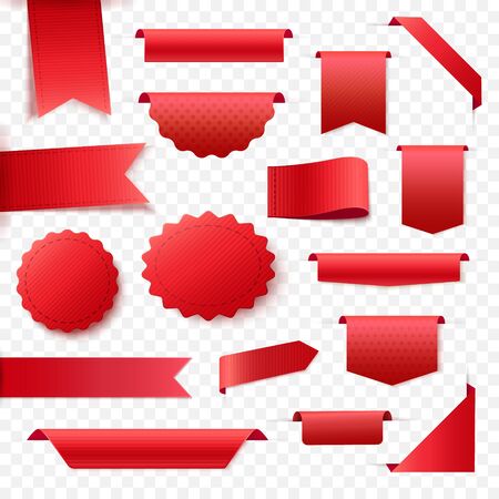 Collection Of Blank Red Ribbon Banners. Tags And Labels For Any Promotion Design. Vector Illustrationのイラスト素材
