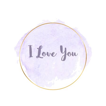 Pastel violet brush stroke watercolor texture with gold polygonal frames and text - I love youのイラスト素材